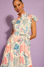 Load image into Gallery viewer, London Times Ruffle Neck Flutter Sleeve Coral Print Maxi
