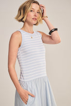 Load image into Gallery viewer, Velvet Stripe Rib and Poplin Mixed Media Romina Dress
