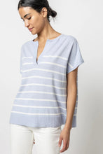 Load image into Gallery viewer, Lilla P Striped Split Neck Tunic Sweater
